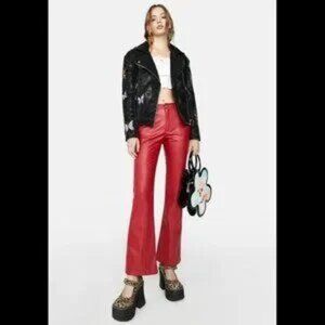 💋BOHO CHIC💋Vintage 90s Genuine Leather Pants in Red